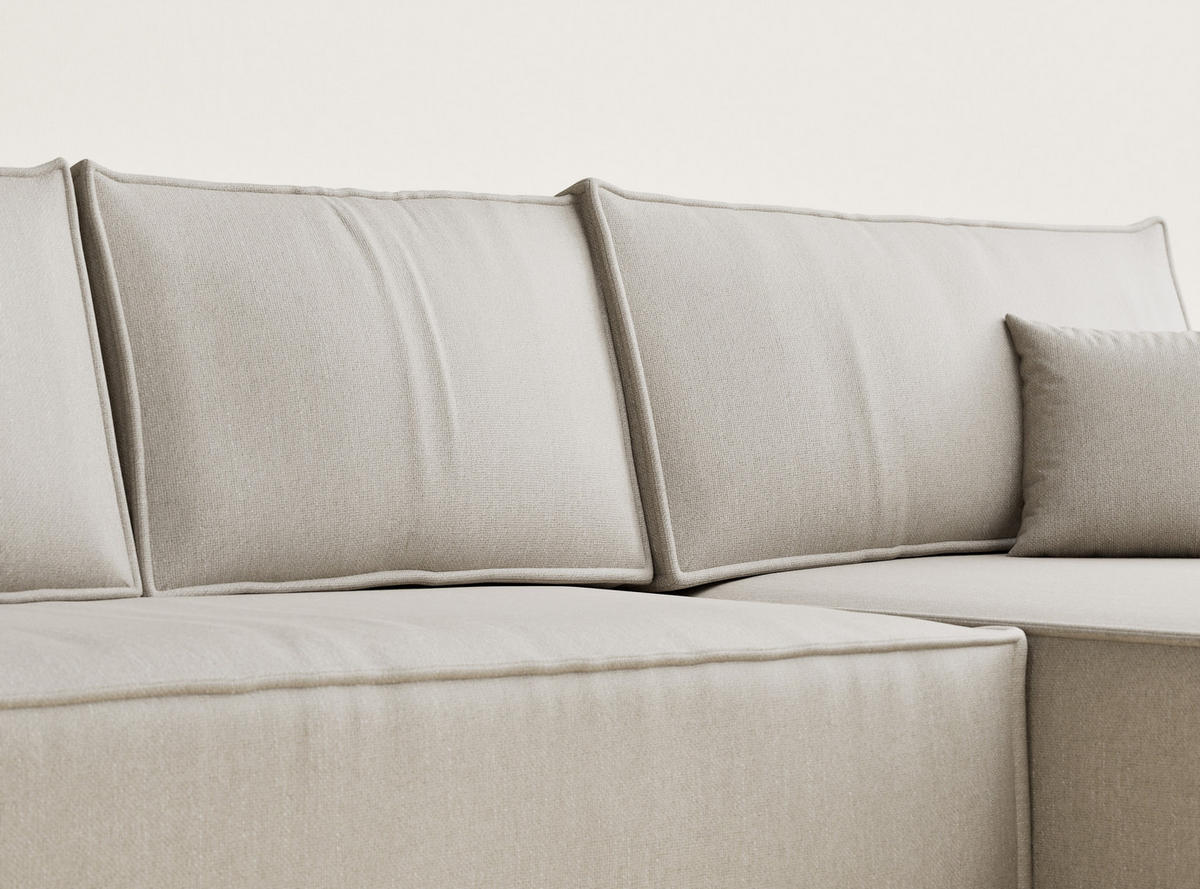 ECKSOFA MIT SCHLAFFUNKTION Maze Beige Webstoff - Beige/Schwarz, Holz/Holzwerkstoff (294/185cm) - Maison de Reve