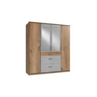 KLEIDERSCHRANK Click in Plankeneiche Beton Lichtgrau - Drehtürenschrank 179 cm Breite mit Spiegel - Braun, Holzwerkstoff (179/199/58cm)