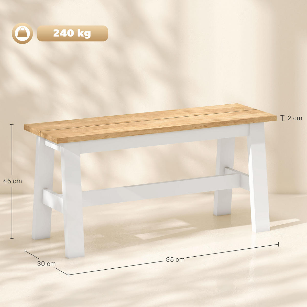 SITZBANK für Esszimmertisch Küchenbank Modern Holzbank Essbank für Eingang Eiche - Eichefarben/Weiß, Holz (30/45/95cm) - HOMCOM