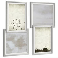BILDER SET 4er Set - 50x50 cm & 40x60 cm Silberner Rahmen - Minimalistische Vögel im Flug - Silberfarben, Kunststoff (50/50cm) - TULUP