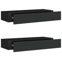 WANDREGALE Mit Schubladen 2Er Set Schwarz 60/23,5/10 Cm Mdf - Schwarz, Holzwerkstoff (23.5/10/60cm) - vidaXL
