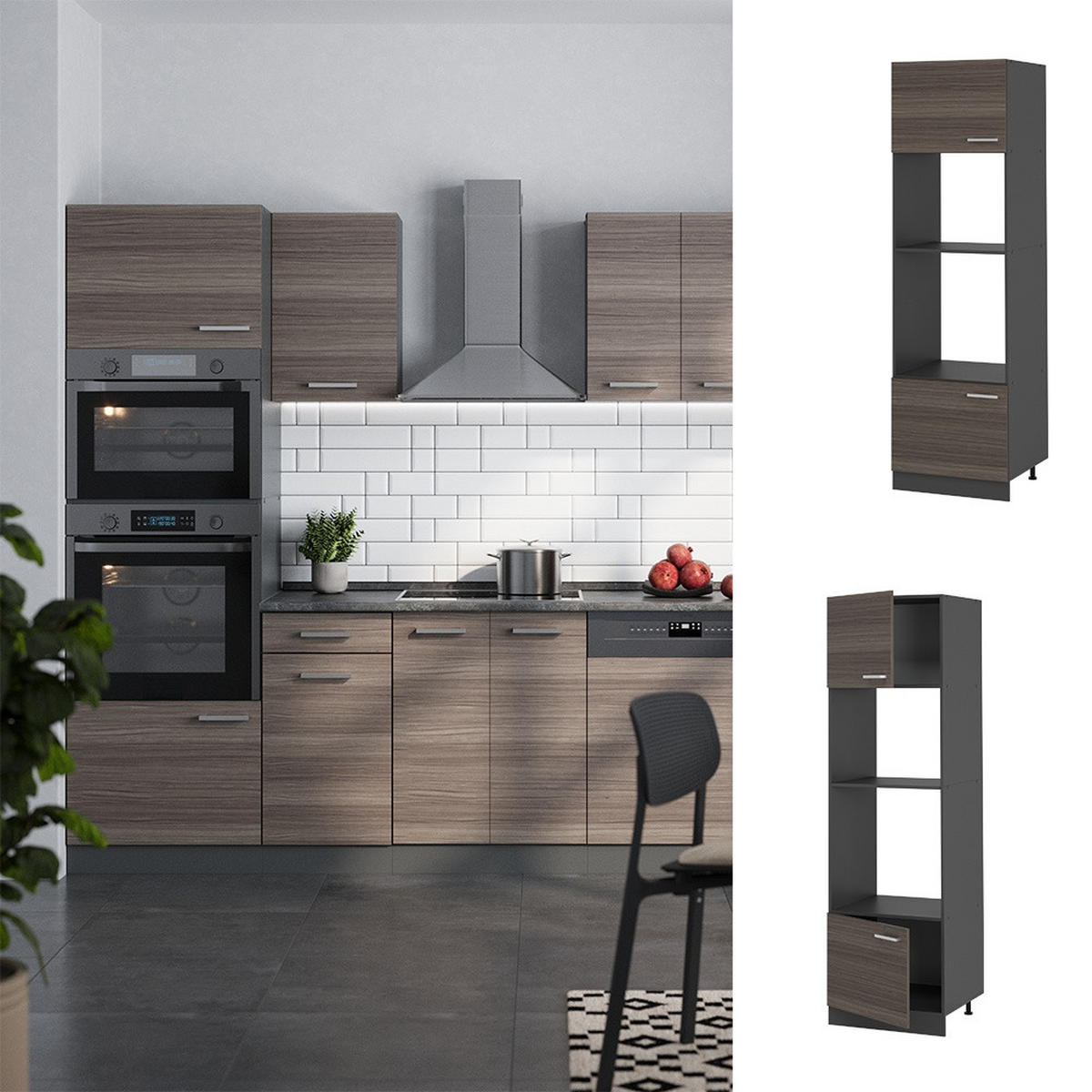 MIKROWELLENSCHRANK R-Line Edelgrau 60 cm - Anthrazit/Grau, Holzwerkstoff (60/206.8/57.2cm) - Vicco