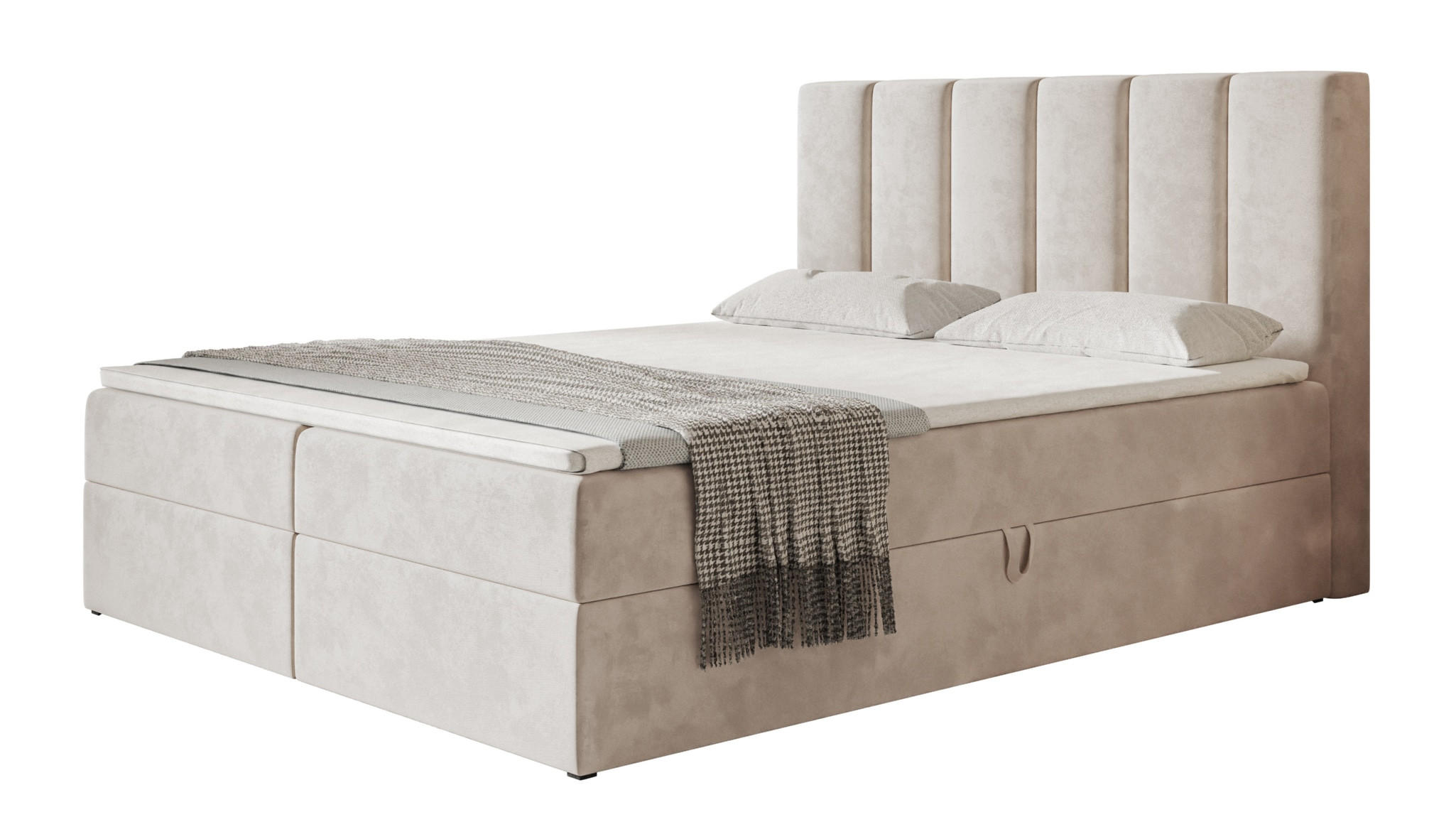 BOXBETT TOKIO mit 2 Bettkästen, 180x200, Farbe: Beige, Velourstoff, Doppelbett mit Bonell-Matratze - Beige, Holz/Kunststoff (180/200cm) - Alpi-Möbel