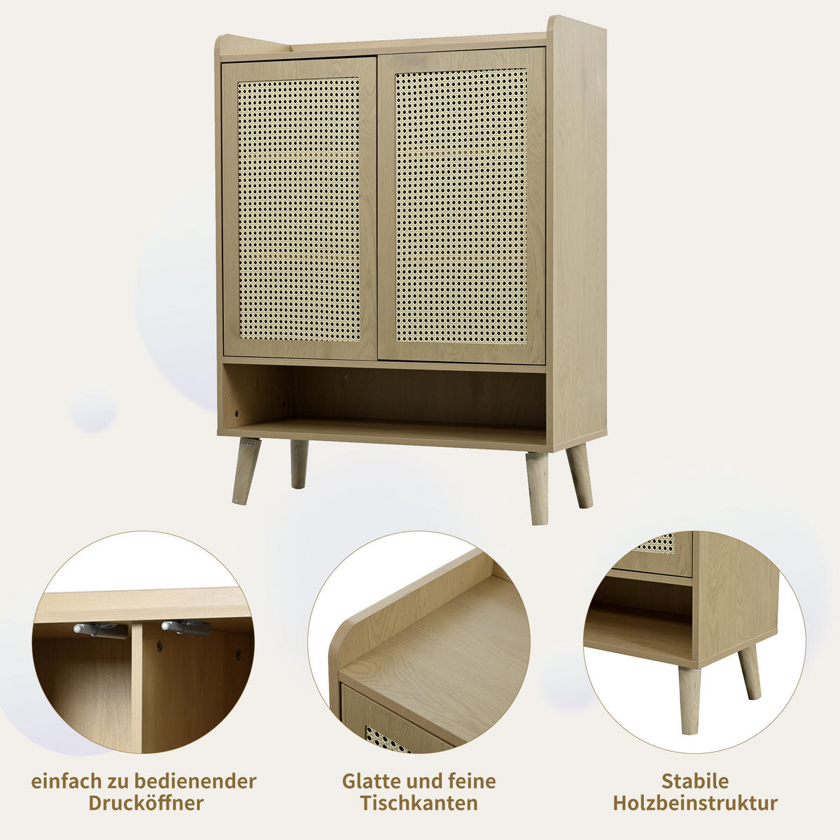 SCHUHSCHRANK aus natürlichem Rattan, Für Flur und Eingangsbereich, Eiche hell - Sonoma Eiche, Holzwerkstoff (80/105/35cm) - Urban Meuble