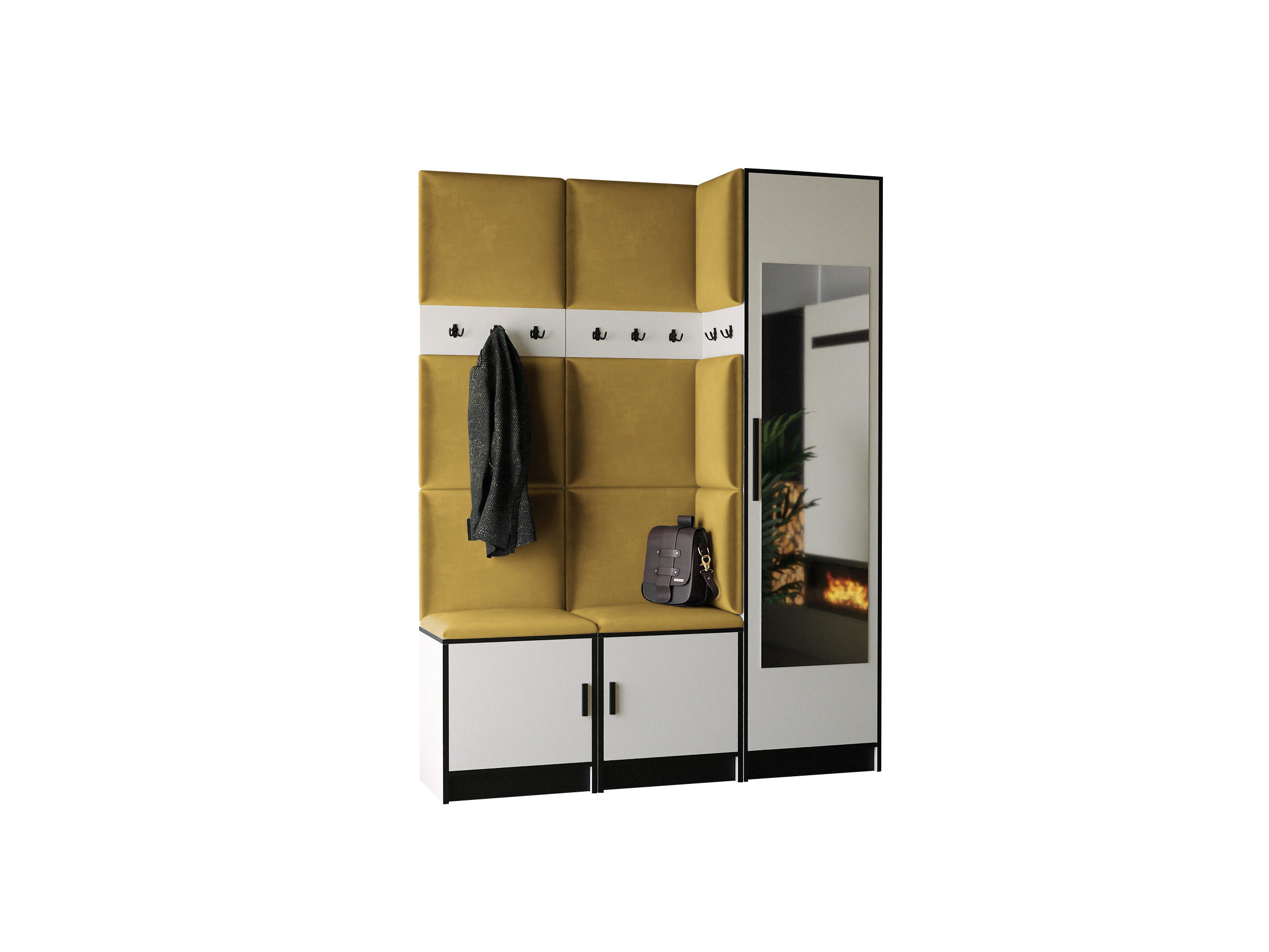 GARDEROBE ROJ 20 - 159,6x205x39cm Weiß + Stoff Gelb - Gelb/Weiß, Holzwerkstoff (159.6/205/39cm) - Kier Furniture
