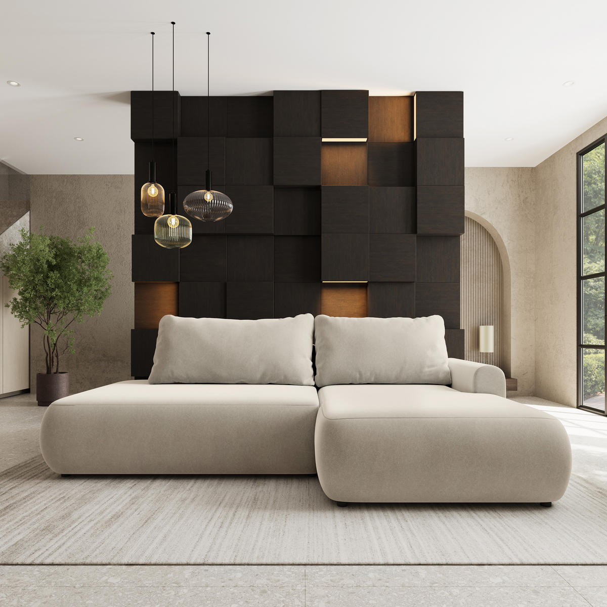 ROHOVÁ Sedačka NUVIRA CASTEL 03, Krémová - černá/krémová, dřevo/textil (279/158cm) - MASSENO