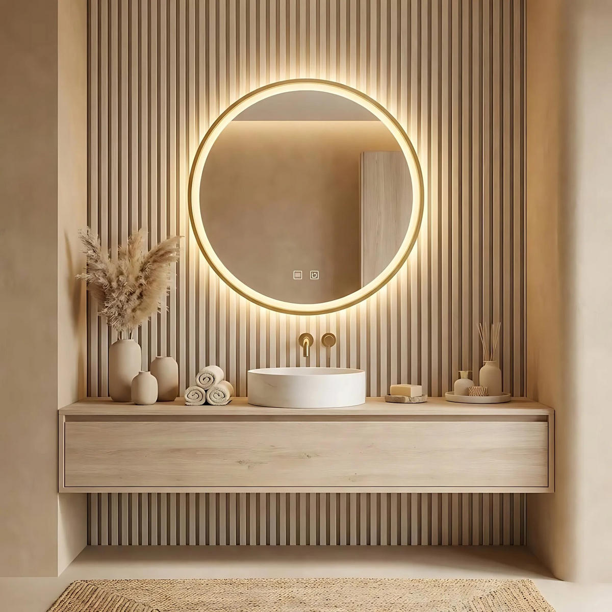 SPIEGEL Rea Led 70cm Mmj Gold - Goldfarben, Glas (70/70/4cm) - REA