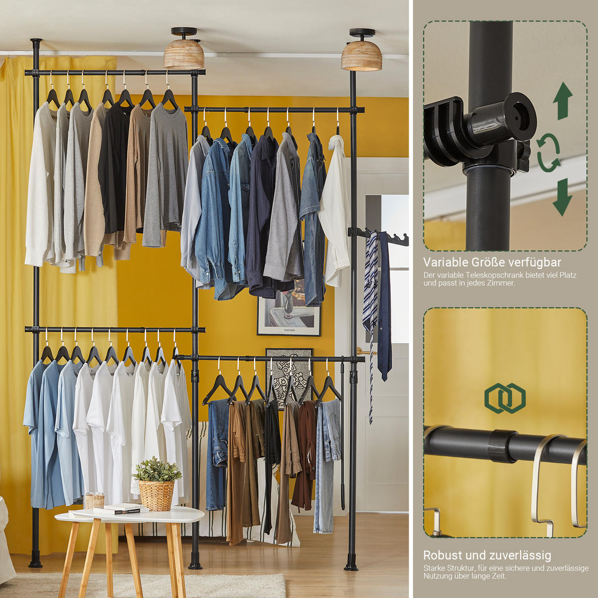 TELESKOP GARDEROBEN SYSTEM Schwarz - Schwarz, Kunststoff (226/285/3cm) - SoBuy