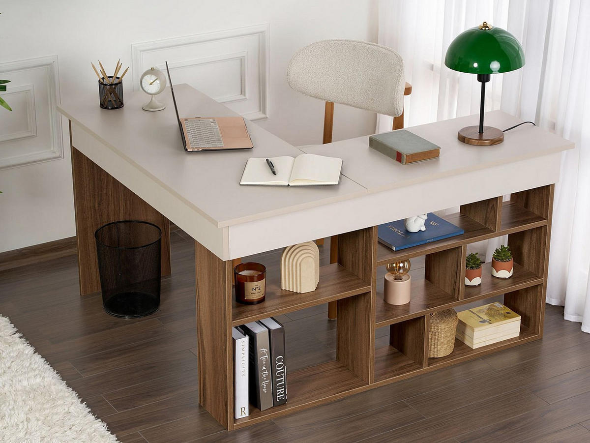 SCHREIBTISCH - 129 cm x 120 cm - holz - naturfarben dunkel, beige Lileul - Beige/Naturfarben, Holz (129/120/72cm) - Vente-Unique