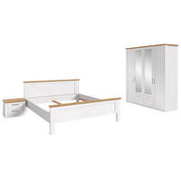 SCHLAFZIMMER weiß Lärche, Eiche Artisan Landhaus, Komplettset mit Bett, Kleiderschrank und Nachttisch - Eichefarben/Silberfarben, Holzwerkstoff/Kunststoff (180/200cm) - Inn.Furn