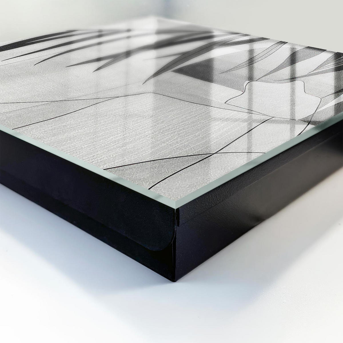 SCHLÜSSELBOX Schwarz 30x30 cm- Türöffnung nach rechts - Graue Blätter - Schwarz, Metall (30/30/5cm) - TULUP