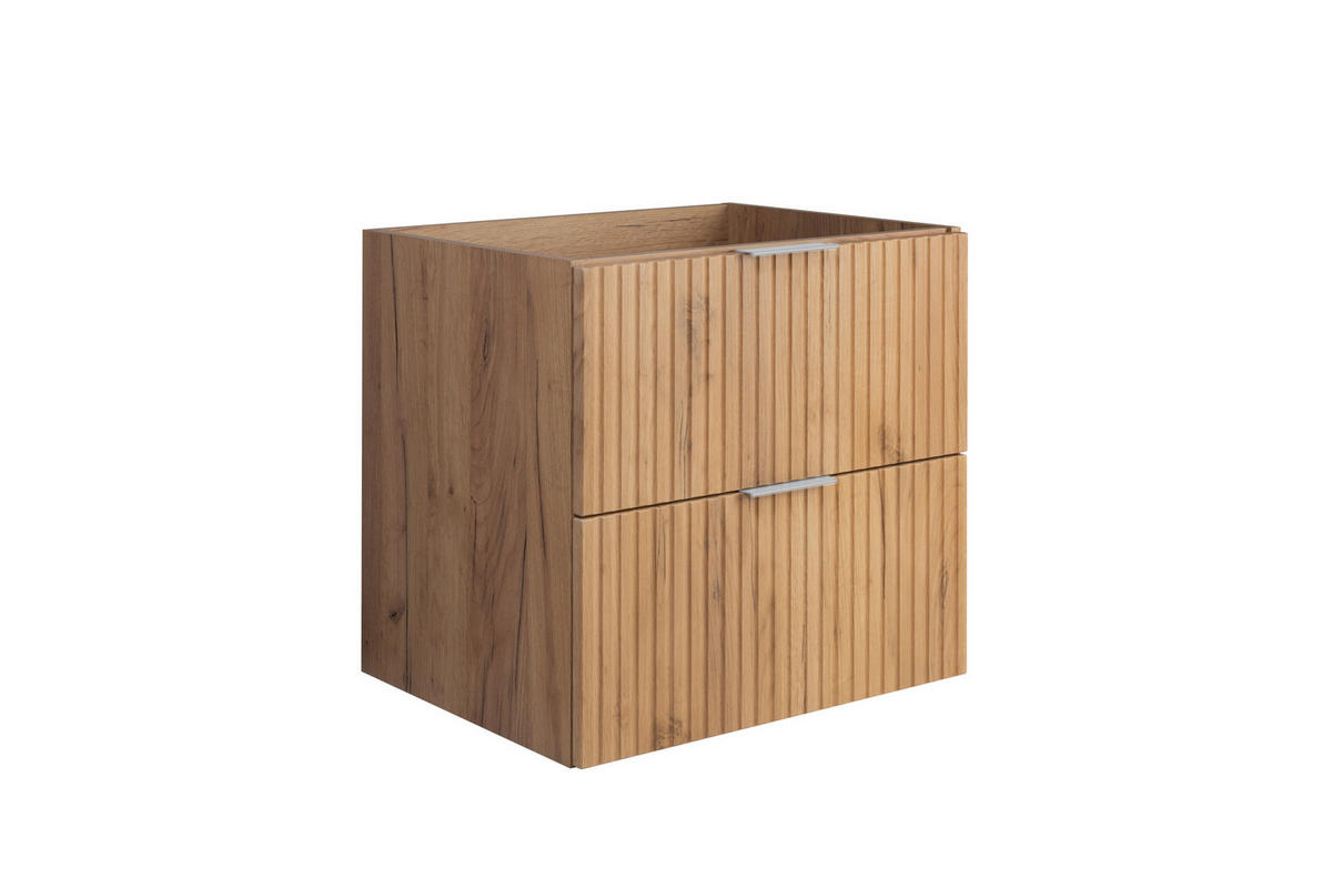 WASCHBECKUNTERSCHRANK, Eiche Craft, 60 x 57 x 46 cm, silberner Griff, ohne Arbeitsplatte - Eichefarben/Silberfarben, Holzwerkstoff (60/57/46cm) - 3XE LIVING