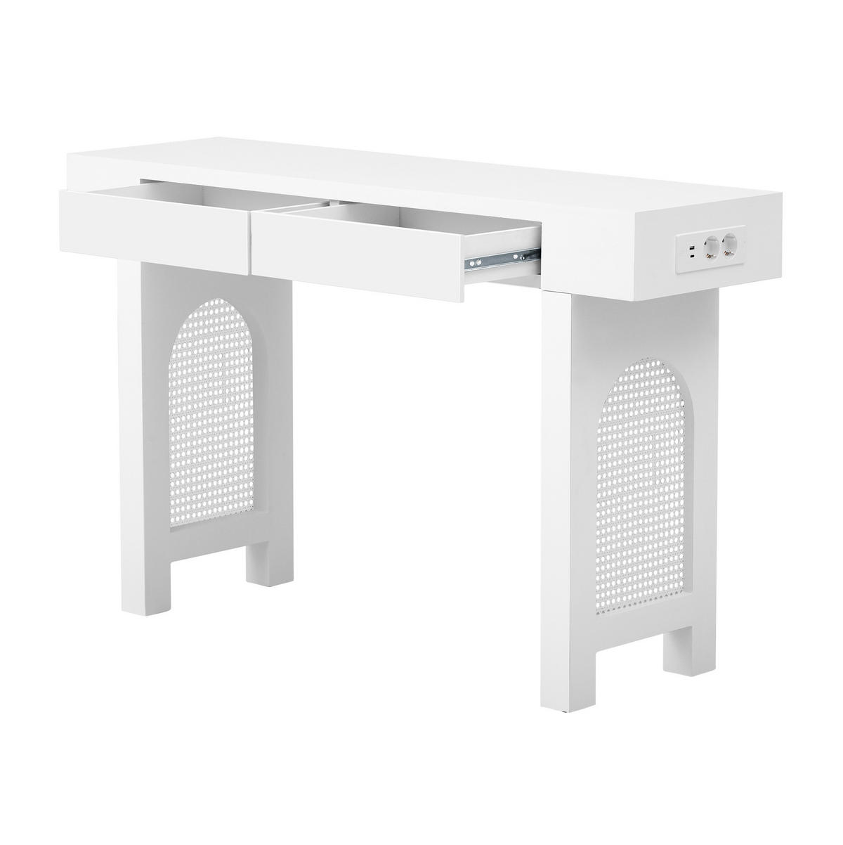 ODKLÁDACÍ stůl 120 × 35,5 × 76,5 cm bílý, MDF, se zásuvkami a USB nabíjením - bílá, kompozitní dřevo (120/35.5/76.5cm) - BEAOK