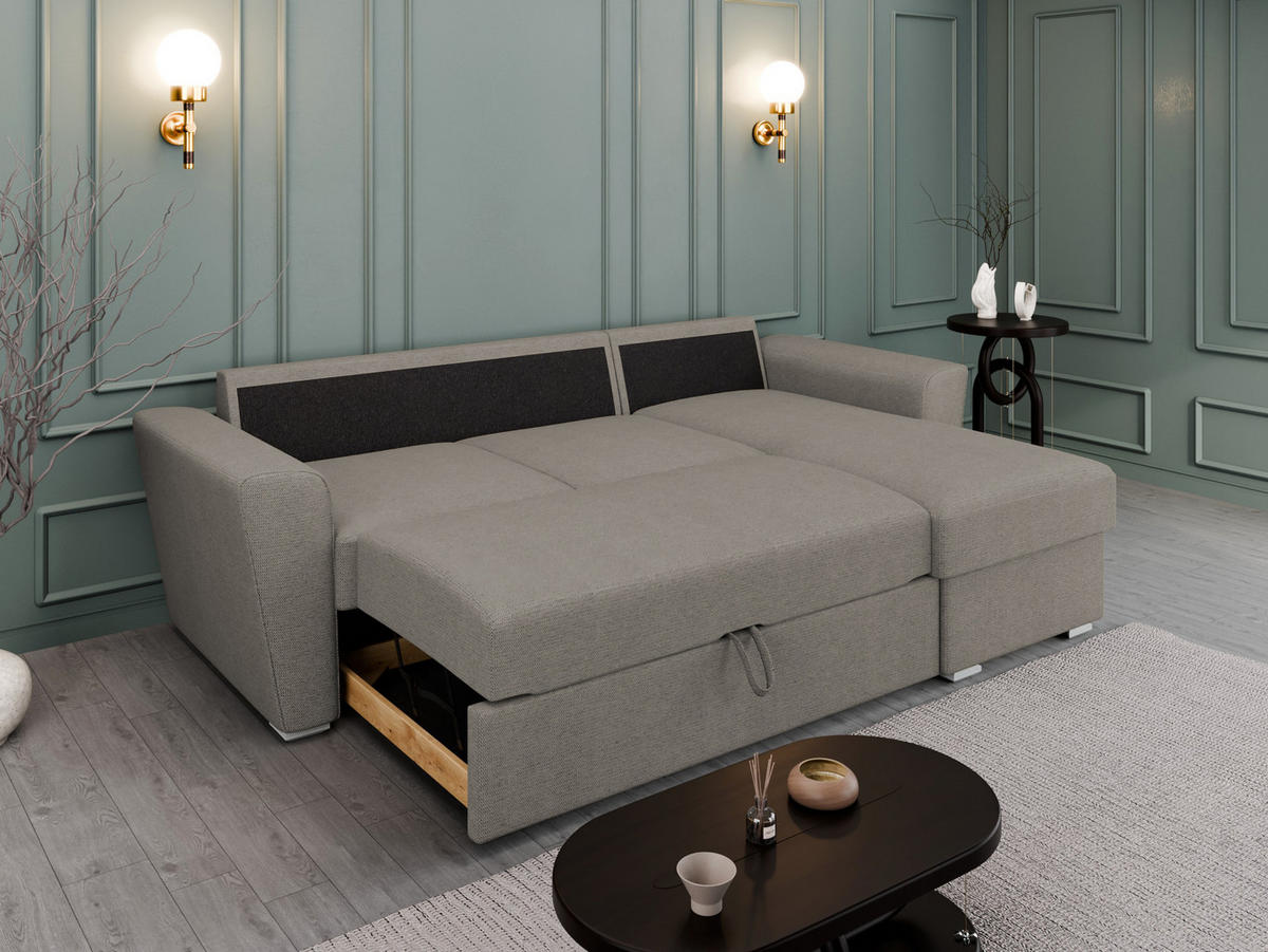 ECKSOFA Bellano Ecksofa L-Form- links oder rechts montierbar, grau - Grau, Holz (243/156cm) - Panda Möbel