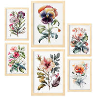 POSTER Set Mit 6 Dunkle Blumen Größe A3 & A4 Rahmen aus hellem Holz - Beige, Papier (29.7/1cm) - Nacnic