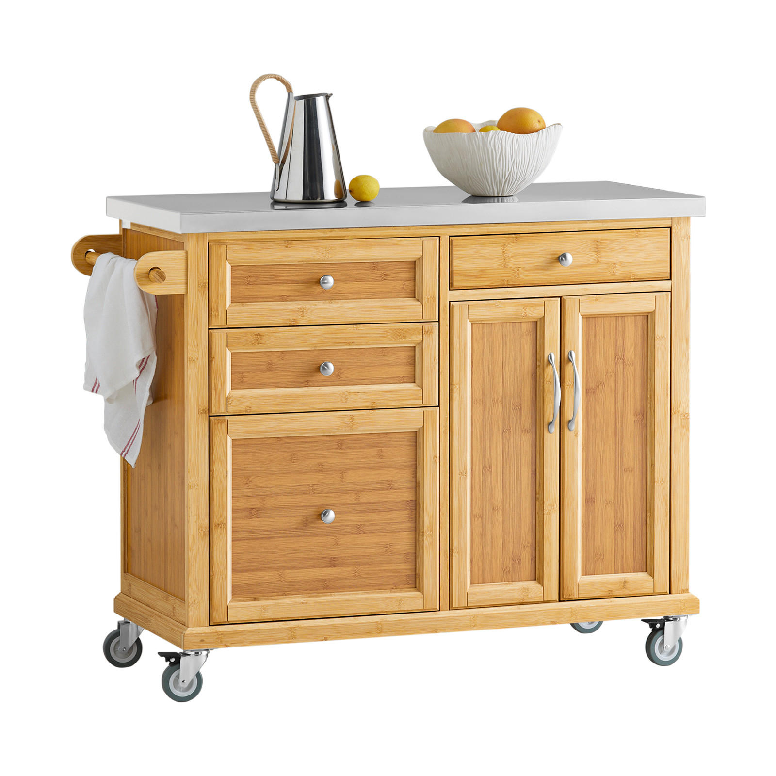 SoBuy KUCHYŇSKÝ OSTRŮVEK se 4 zásuvkami Bambus 115x46x92cm Funkční