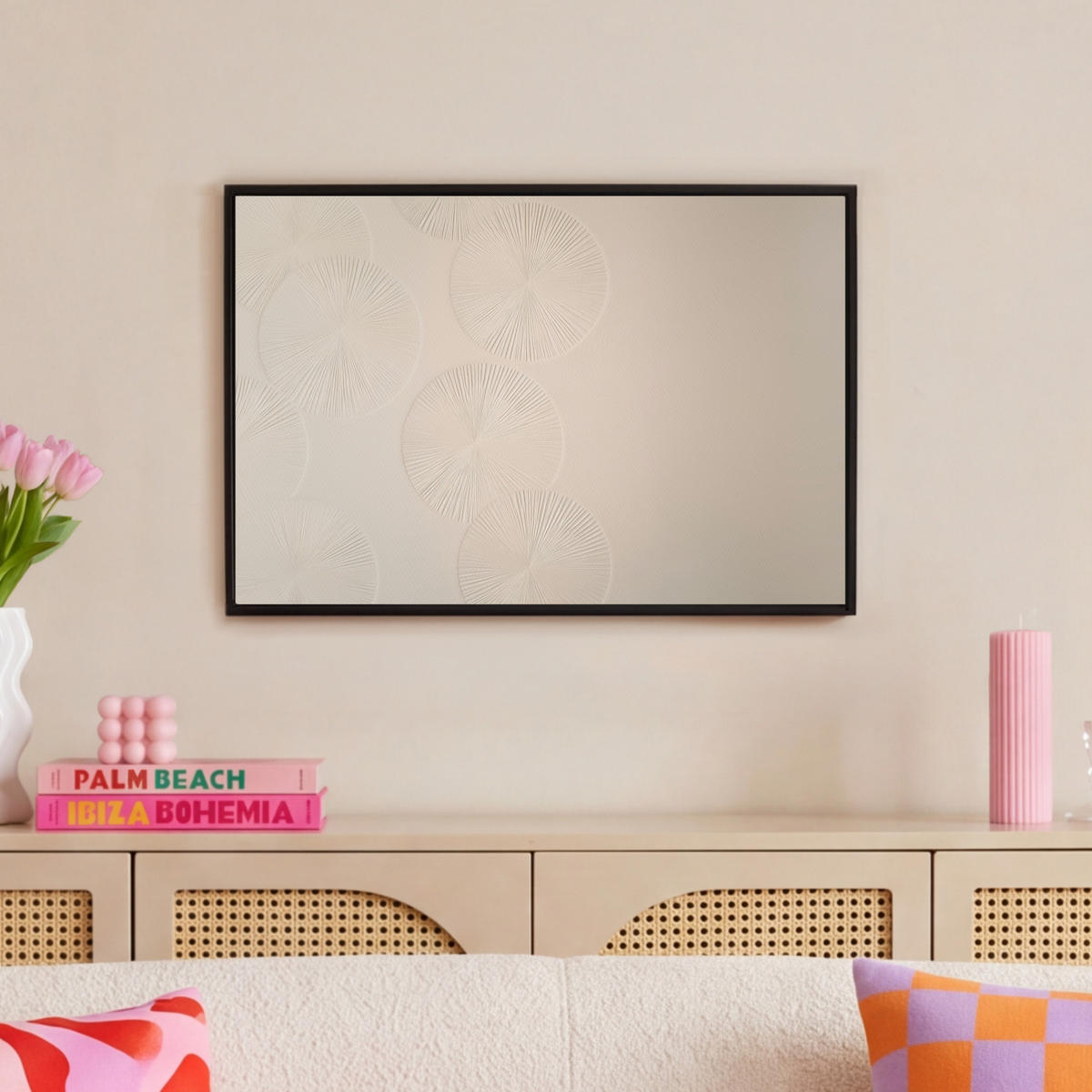 LEINWAND Bilder mit Rahmen - Japandi - Beige - Modern - 60x40 - Ecru, Textil (60/40cm) - MuchoWow