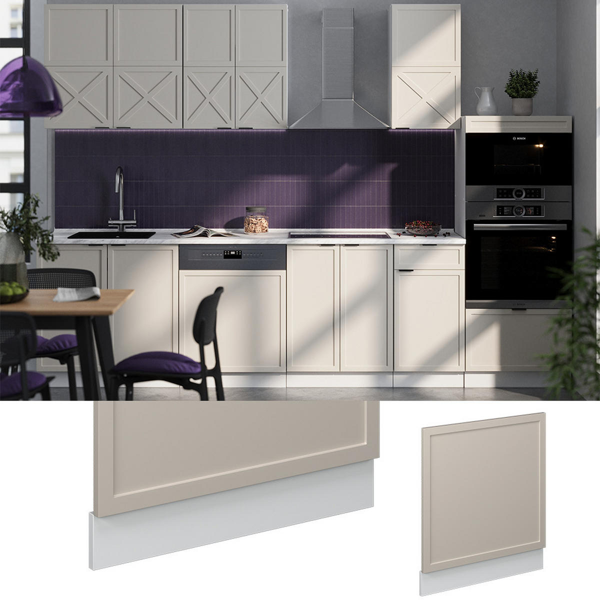 FRONTBLENDE Fame-Line GrauBeige 60 cm, AP Marmor - Weiß/Grau, Holzwerkstoff (60/67.4/1.6cm) - Vicco