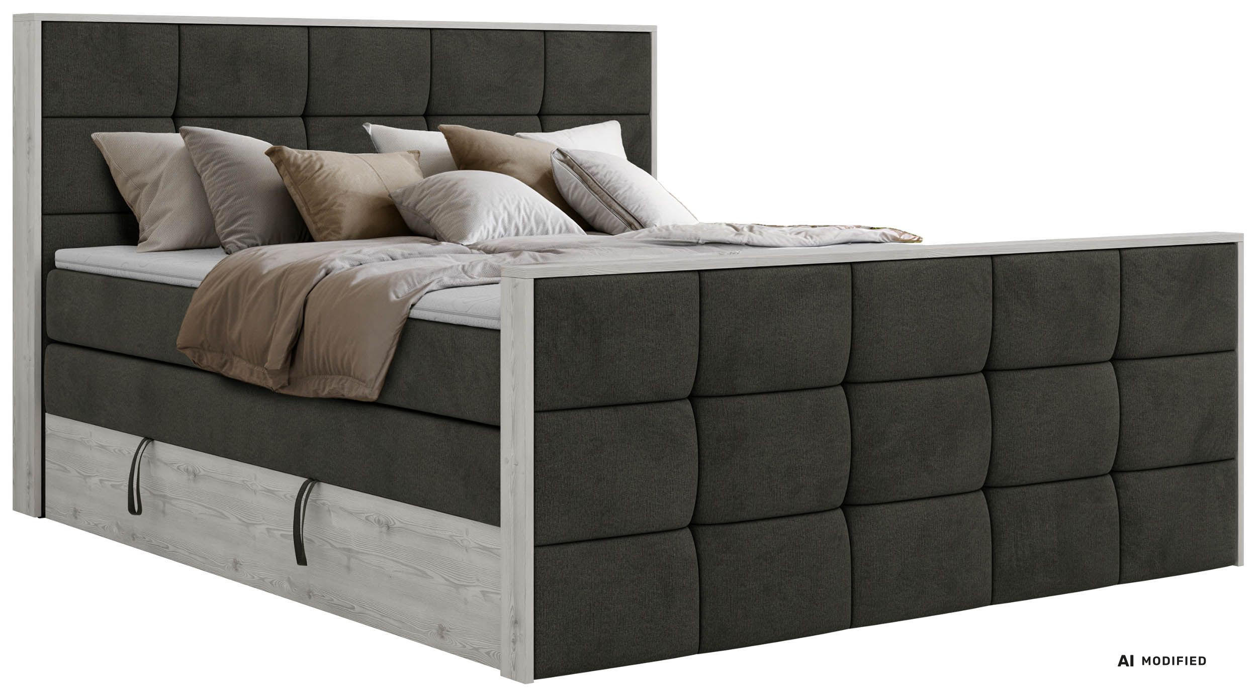 BOXSPRINGBETT ALNOR KING DUO 200/200 - Dunkelgrau Velvet - Topper T25 - H4 - Dunkelgrau/Anthrazit, Kunststoff/Textil (200/200cm) - MKS