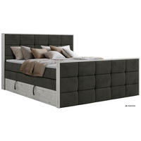 BOXSPRINGBETT ALNOR KING DUO 200/200 - Dunkelgrau Velvet - Topper T25 - H4 - Dunkelgrau/Anthrazit, Kunststoff/Textil (200/200cm) - MKS