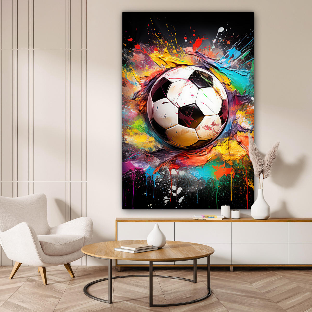 SLIKA NA PLATNU Nogomet 90x140 cm - bela, tekstil (90/140cm) - MuchoWow