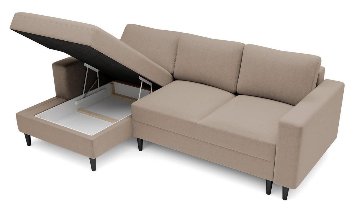 ECKSOFA Nalika Dunkelbeige Velours - Schwarz/Mokka, Holz/Textil (230/143cm) - Selsey