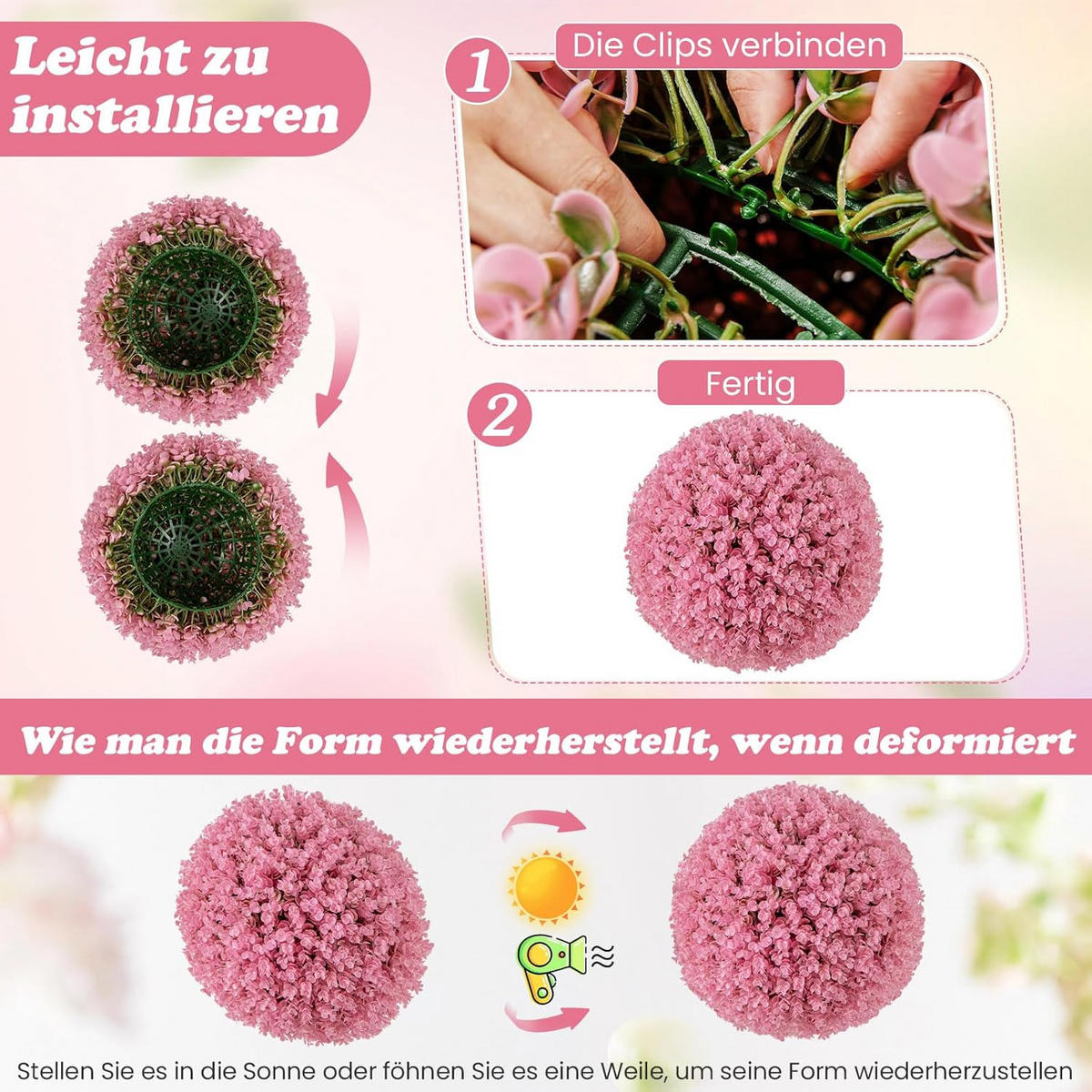 KUNSTPFLANZE Pink(2er-Set) - Pink, Kunststoff (44cm) - COSTWAY