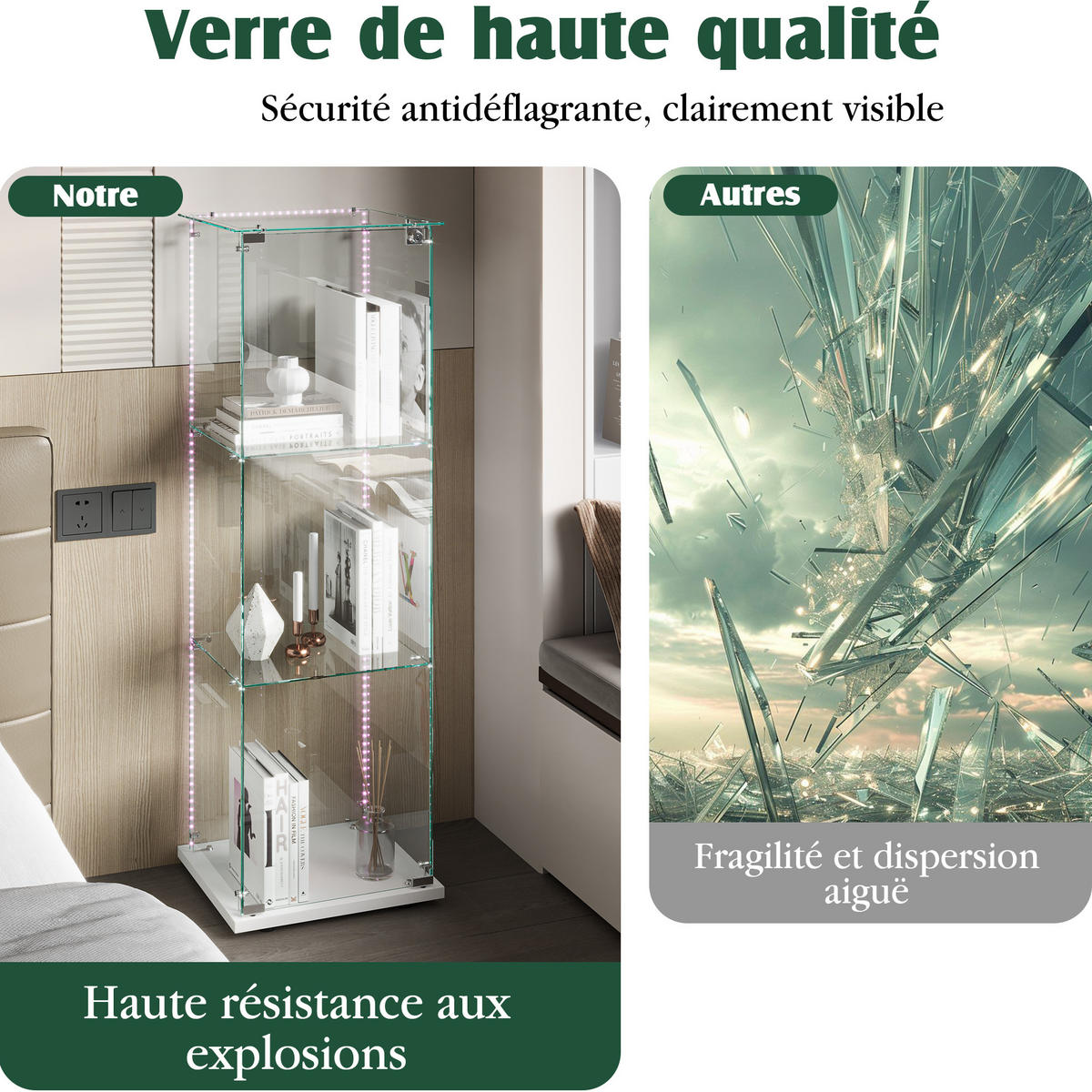 GLASVITRINE Standvitrine Mit LED, Schloss, 3 Regale, Weiß, Für Sammler - Weiß, Holz (35/123.3/39.8cm)