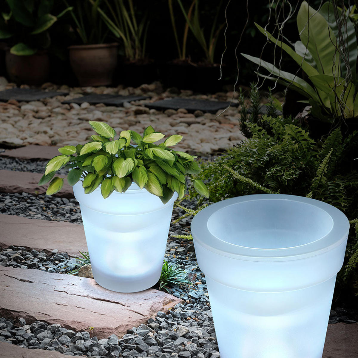 LED AUSSENLEUCHTE Blumentopf Weiß satiniert - Weiß, Kunststoff (17/17/19cm)