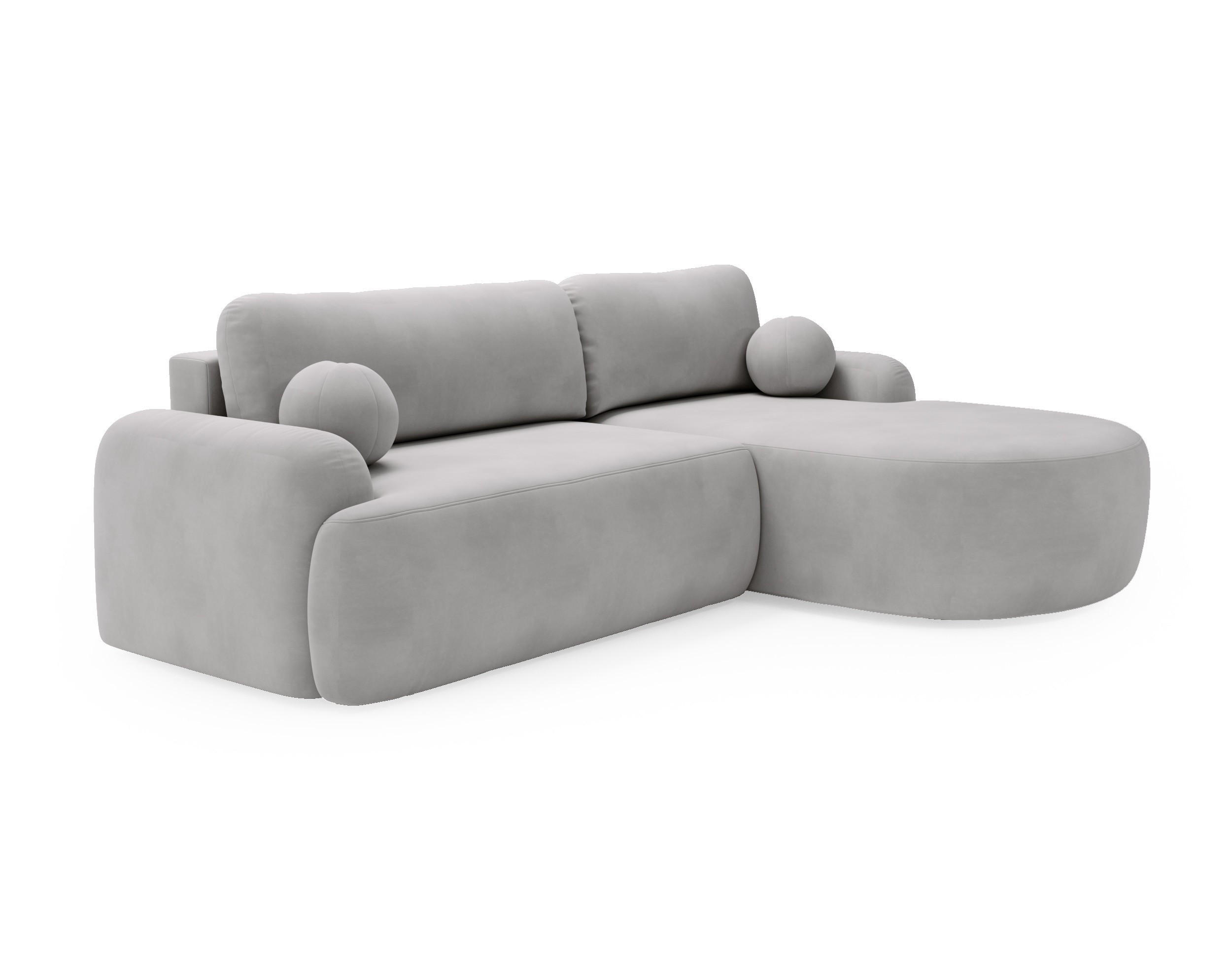 ECKSOFA Cloudy Hellgrau, Sofa aus Velourstoff mit Kissen, rechte seite - Hellgrau, Holzwerkstoff/Textil (261/177cm) - Bettso