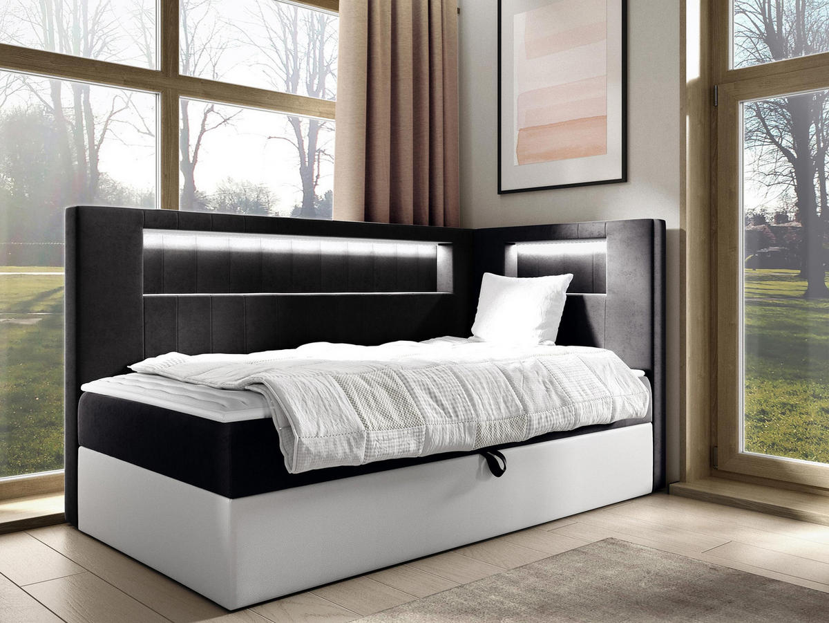 BOXBETT Gold Junior 3, Seite zum Öffnen des Bettkastens: Rechts - Schwarz/Weiß, Holz (100/200cm) - MIRJAN24