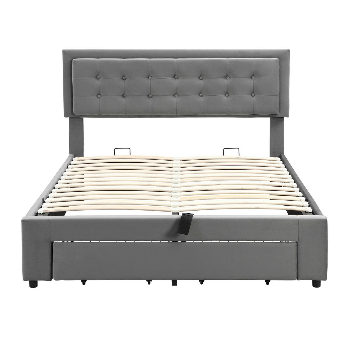 POLSTERBETT 140/190 cm grau aus Samt mit Stauraum und verstellbarem Kopfteil - Grau, Textil (140/190cm) - OKWISH