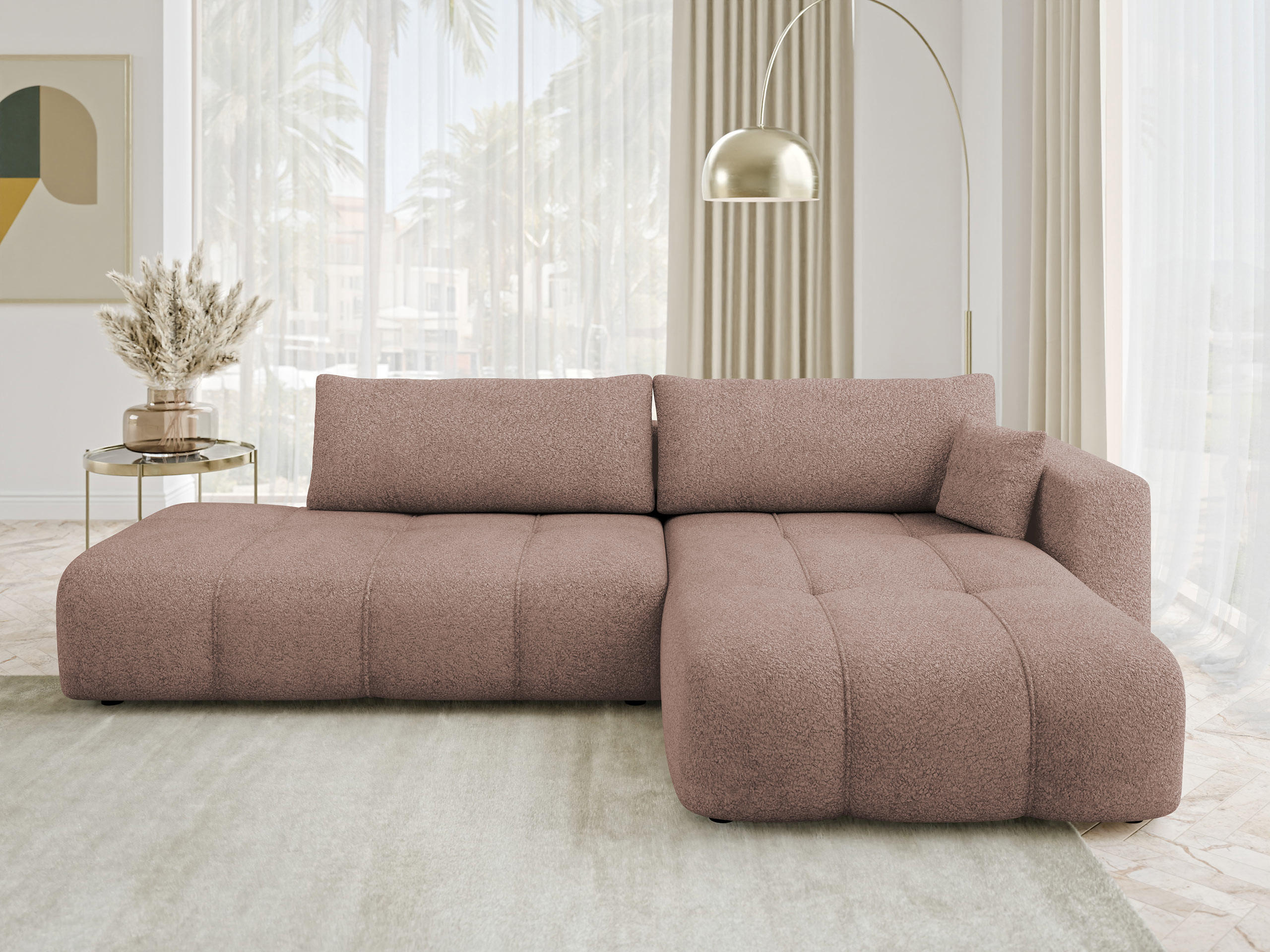 ECKSOFA Furyn O Boucle, Seite: Rechts - Hellbraun/Schwarz, Holzwerkstoff/Kunststoff (262/145cm) - MIRJAN24
