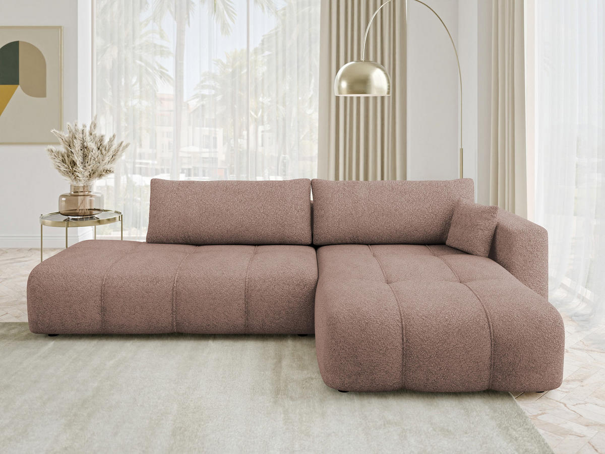 ECKSOFA Furyn O Boucle, Seite: Rechts - Hellbraun/Schwarz, Holzwerkstoff/Kunststoff (262/145cm) - MIRJAN24