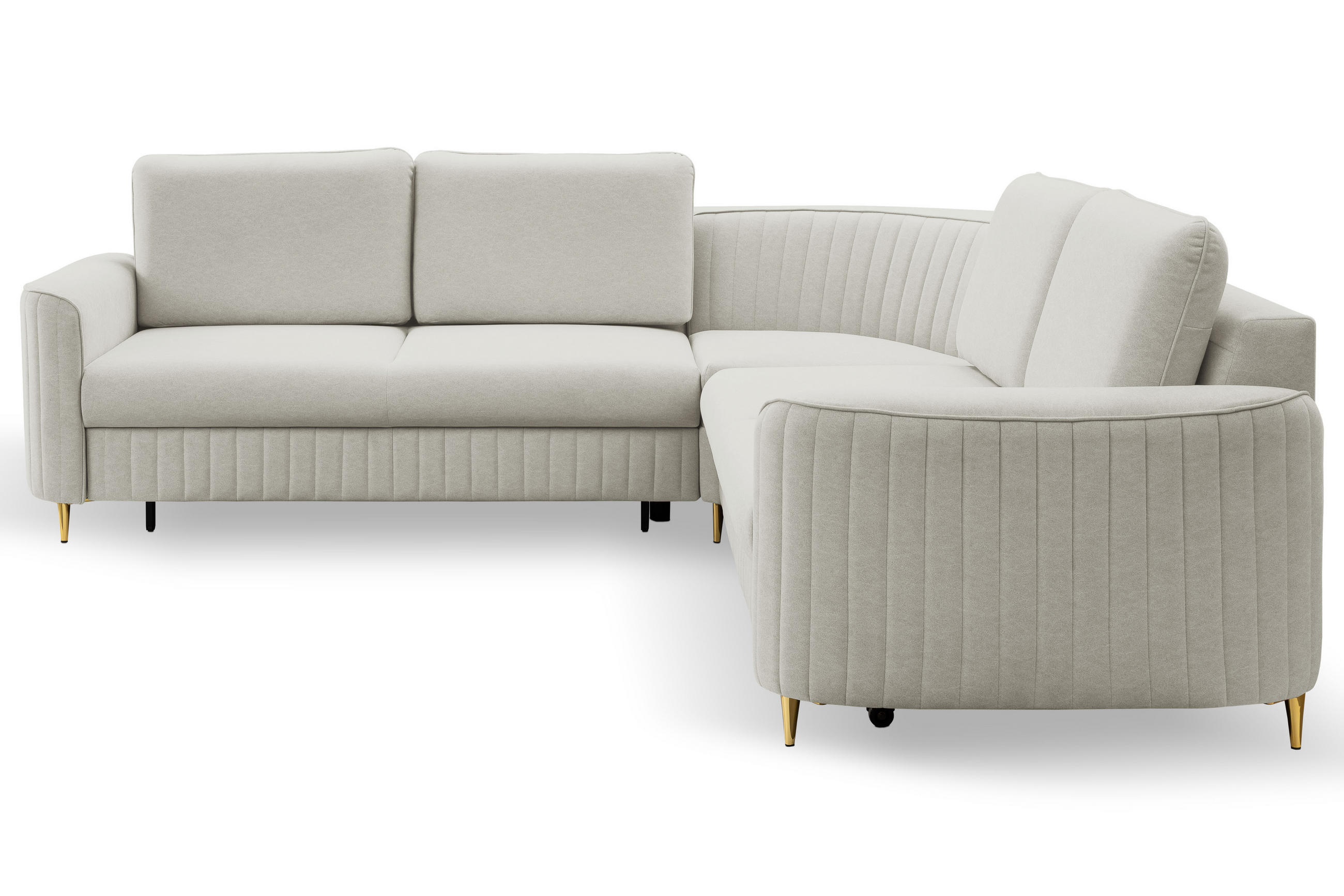 ECKSOFA LAREN, modernes Schlafsofa mit Stauraum, Plastikfüße, L-förmig, lose Rückenkissen freistehend, LINKS 251x252x85 cm Silver-coloured - Silberfarben, Holz/Textil (251/252cm) - DomoHome