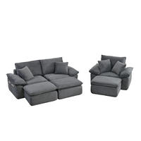 SITZGARNITUR DE-35051 3-Sitzer mit Taschen Hellgrau - Hellgrau, Textil (206/65/156cm) - ComfortXL
