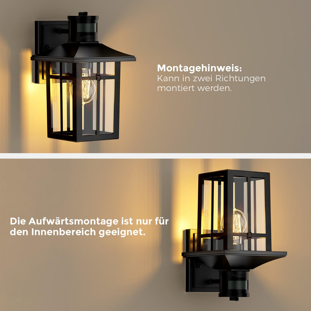 AUSSENWANDLEUCHTE 27/19/16,5 cm schwarz aus aluminium mit Bewegungsmelder - Schwarz, Metall (19/27/16.5cm) - S'AFIELINA
