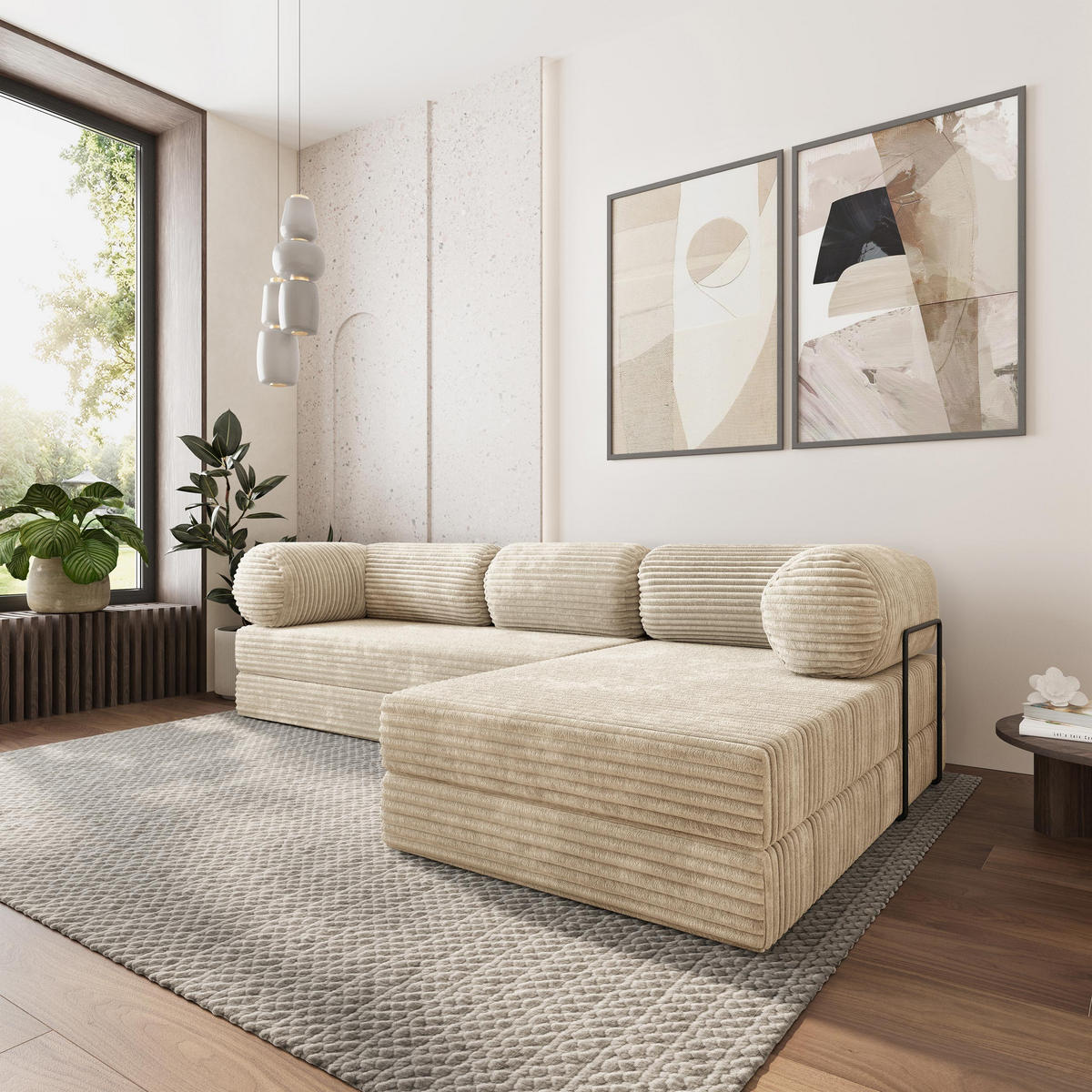 ROHOVÁ SEDAČKA ETERA modulární Boneless pohovka s funkcí spaní, krémová TILIA 03 - krémová, textil (270/160cm) - MASSENO