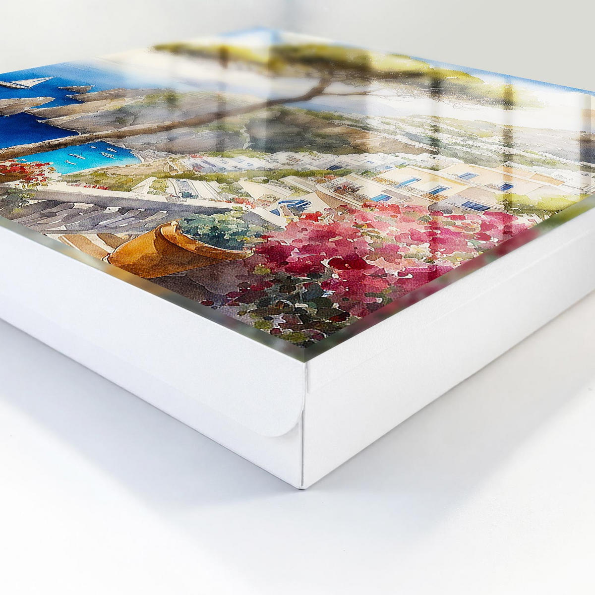SCHLÜSSELBOX Weiß 30x30 cm – Türöffnung nach rechts - Mediterrane Landschaft - Blau, Metall (30/30/5cm) - TULUP