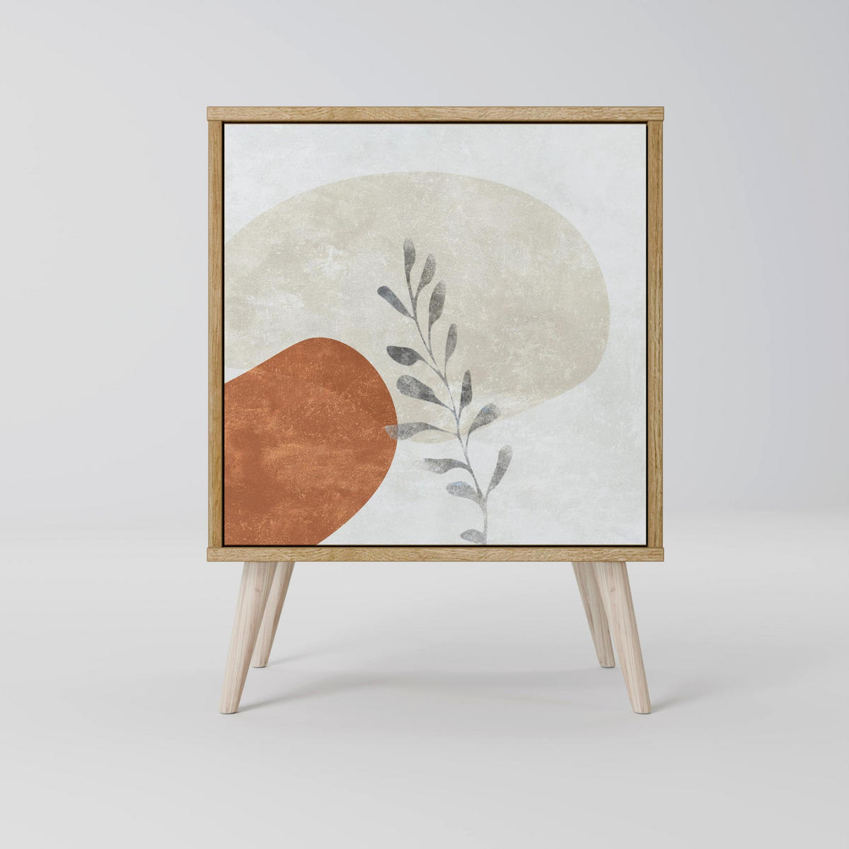SIDEBOARD TRANQUIL TWIG, Grau, 57,5x42x72,5 cm, Schwarze Metallfüße - Multicolor/Schwarz, Holzwerkstoff/Metall (57.5/72.5/42cm) - SpaceRebels