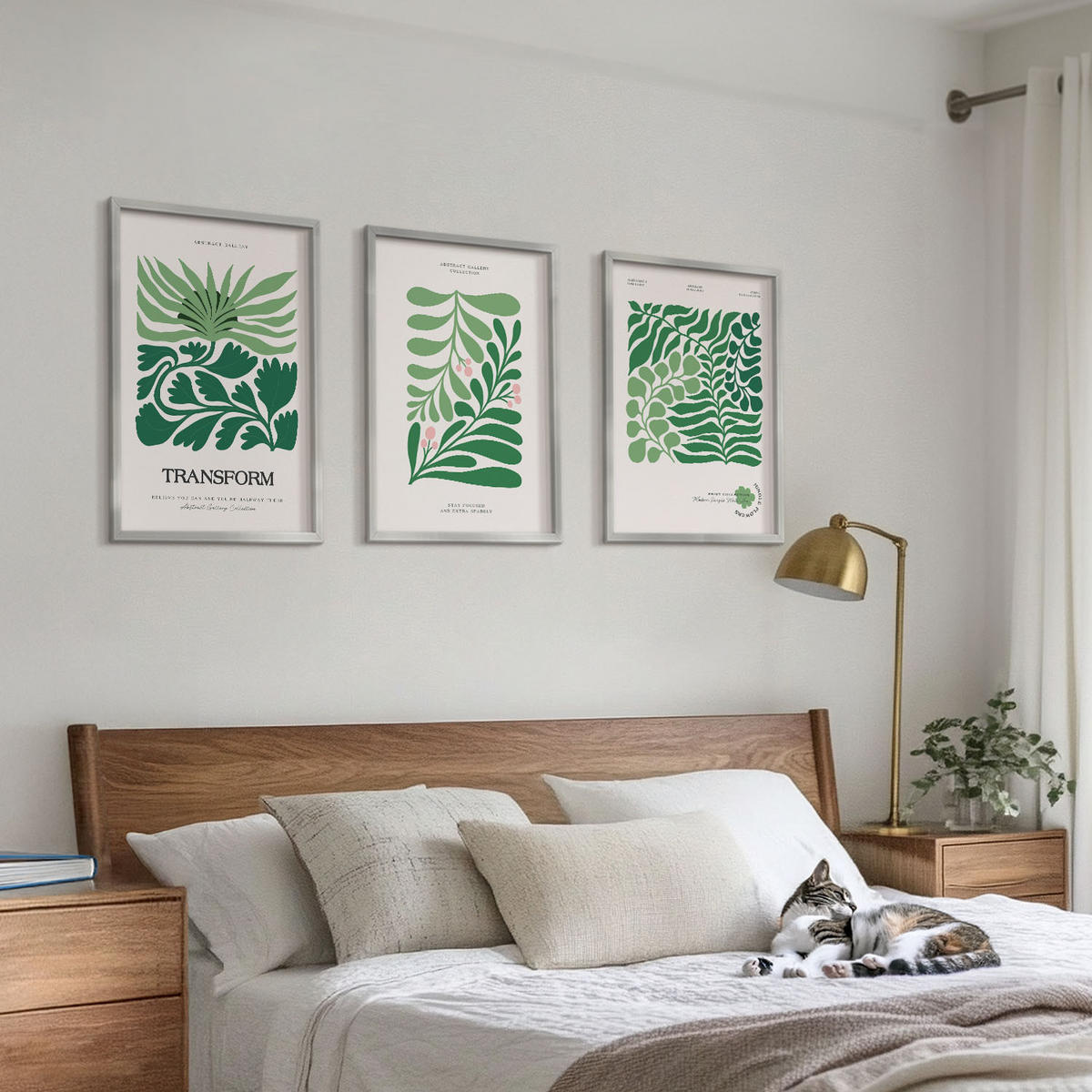 WANDBILDER 3er Set - 40x60 cm Silberner Rahmen - Formen grüner Blätter - Silberfarben, Kunststoff (40/60cm) - ArtPrintCave