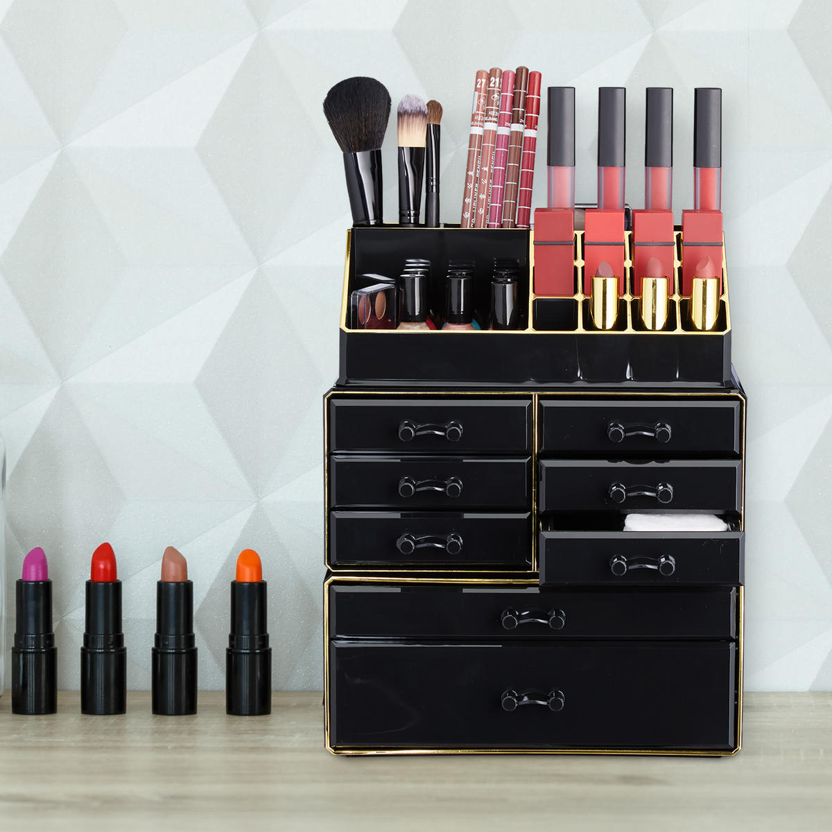MAKEUP Organizer - Multicolor, Kunststoff (24/30/14cm) - Relaxdays