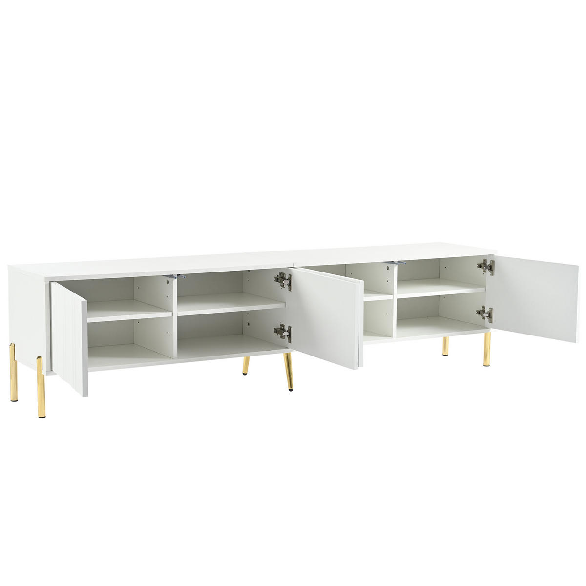 TV-SCHRANK Weiß 190/38/48 cm Goldbeine Gerilltes Türdesign - Weiß, Karton (38/48/190cm) - PANGIVO