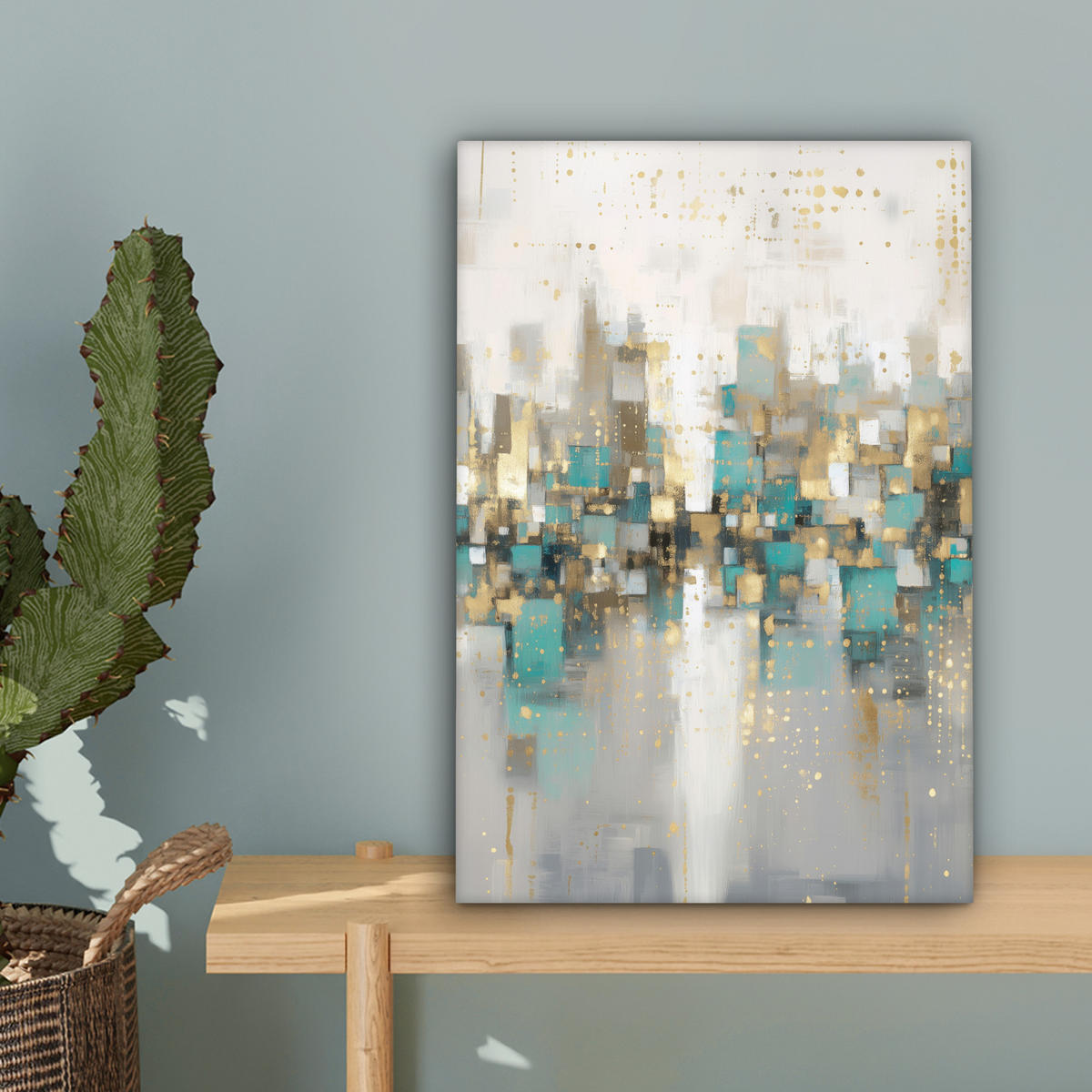 LEINWANDBILD Abstrakt - Blöcke - Gold - Skyline Deko Wohnzimmer 20x30 cm - Beige, Textil (20/30cm) - MuchoWow