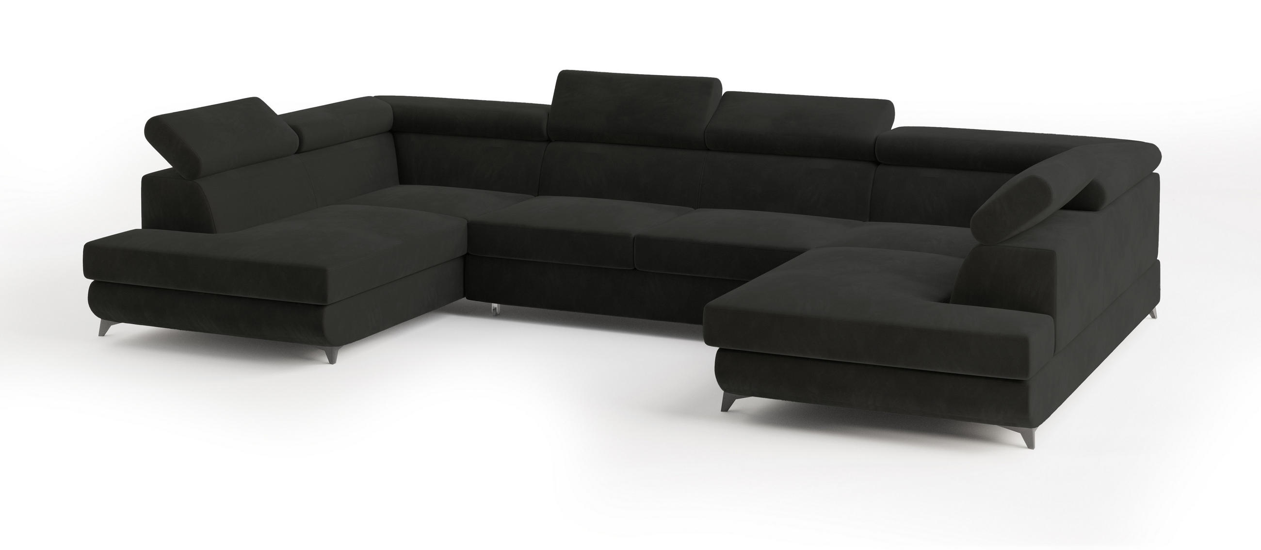 WOHNLANDSCHAFT VINTESSA Schwarz Velours-Stoff mit Schlaffunktion - Schwarz, Holz (323/89/190cm) - MASSENO