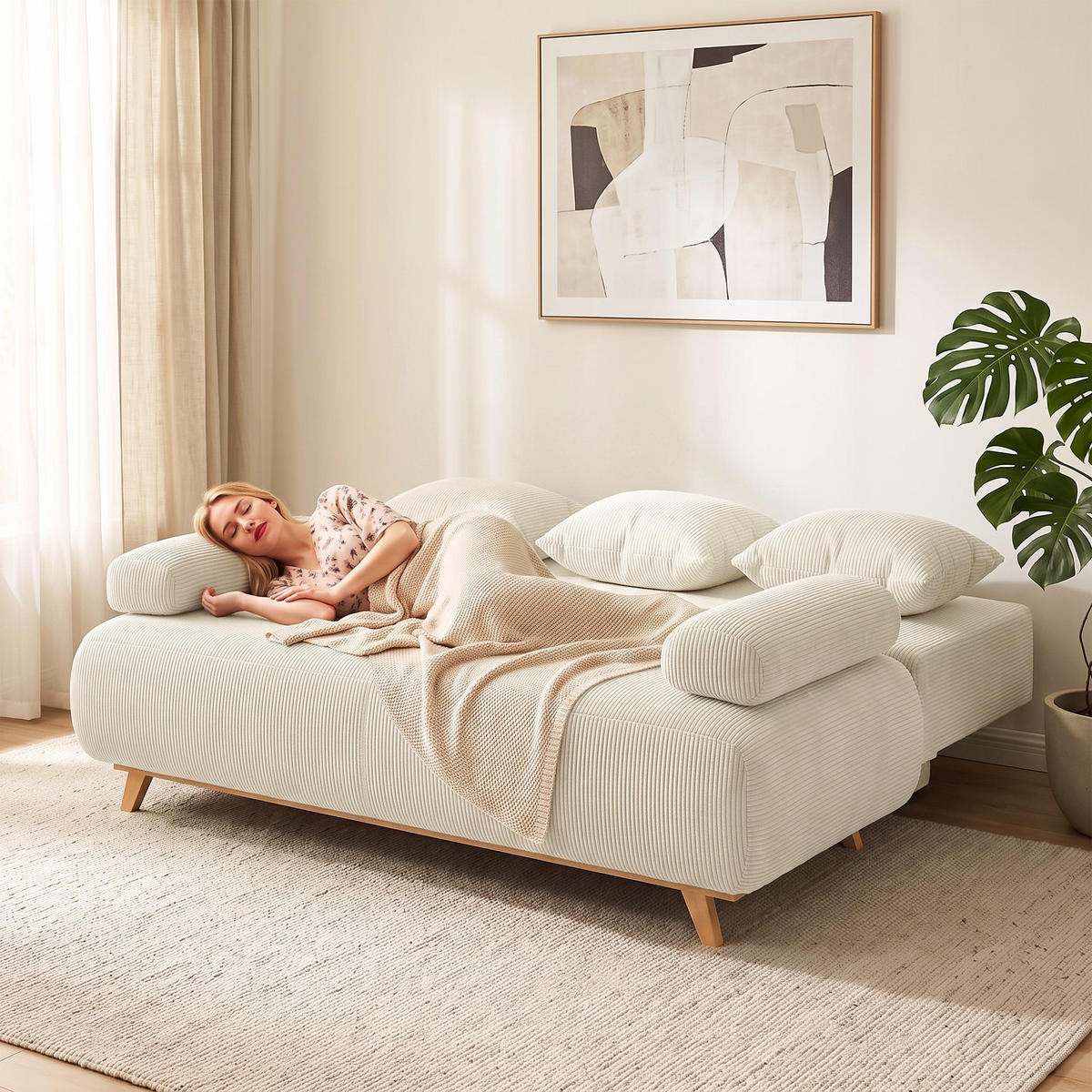 BÄDDSOFFA i manchester, beige - Beige, Textil/Plast (100/84/188cm) - HOMCOM
