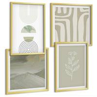 BILDER SET 4er Set - 50x50 cm & 40x60 cm Goldrahmen - Geometrische Pflanzenmuster - Goldfarben, Kunststoff (50/50cm) - TULUP