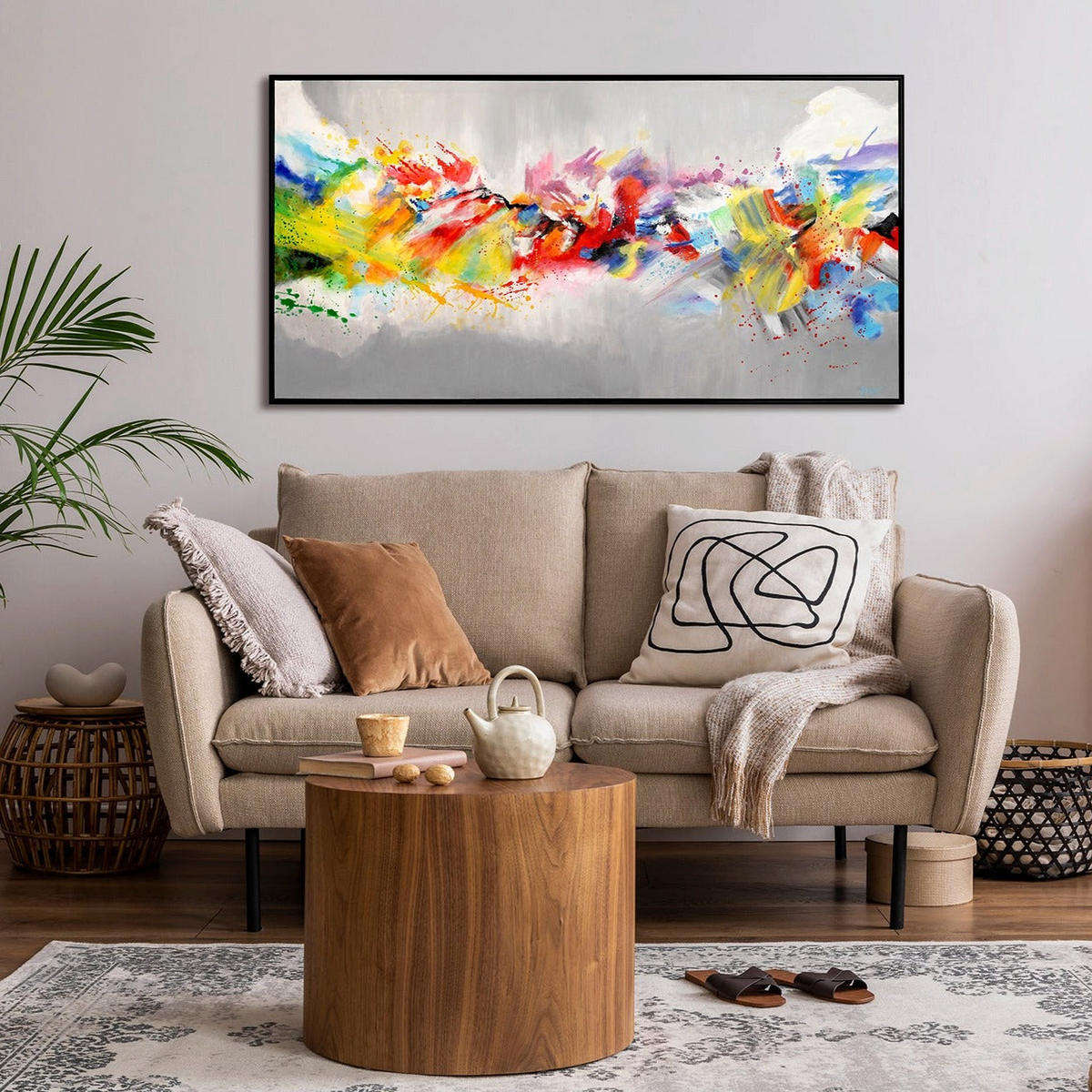 GEMÄLDE Buntes Leben Schattenfugenrahmen Schwarz 160x80 cm - Schwarz, Holz (160/80cm) - YS-art gallery