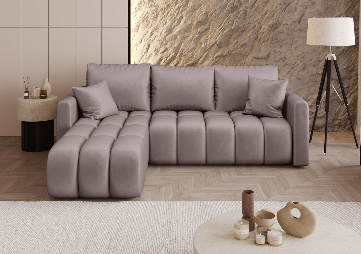 ECKSOFA GARDA links dunkelrosa Velours Monolith 62 - Schlaffunktion, Bettkasten - Pink, Textil (230/150cm) - Cornero