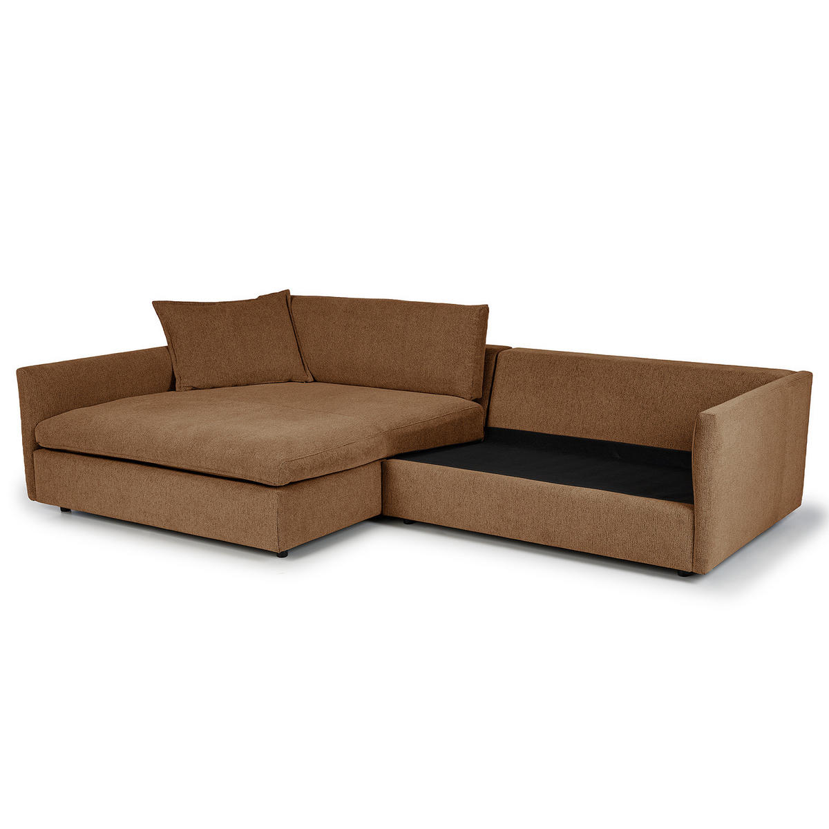 ECKSOFA mit Longchair - Schwarz/Haselnussfarben, Kunststoff/Textil (290/183cm) - home24